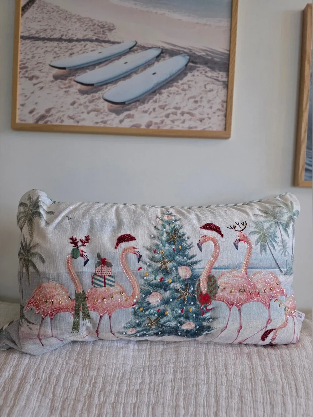 Holiday Flamingo Decorative Pillow - Pink & Teal